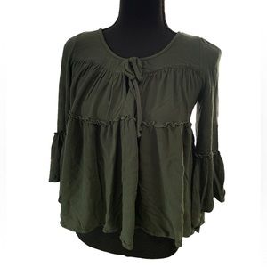 Altar'd State Forest Green Cropped Babydoll Blouse